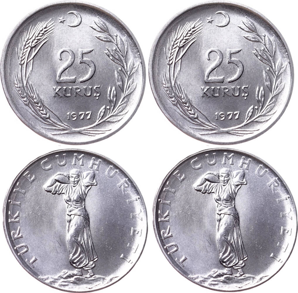 1977 Yılı 25 Kuruş (Ters-Düz Takım) - ÇİL TCM3198 - 1