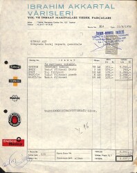 1978 İbrahim Akkartal Varisleri İnşaat Malzemeleri Antetli Damga Pullu Makbuz EFM(N)10952 - Gökçekoleksiyon