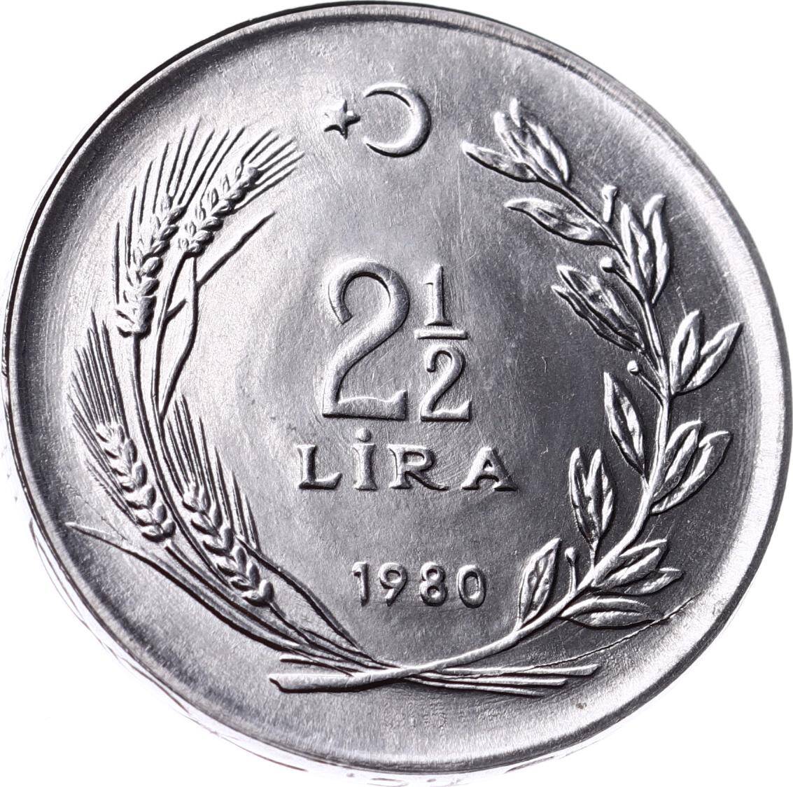 1980 Yılı 2½ Lira (Ters) - ÇİL TCM3283 - 1
