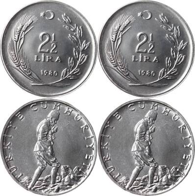 1980 - 2½ Lira (Ters - Düz) Takım ÇİL TCM2469 - 1