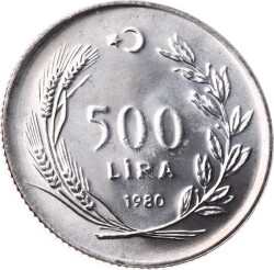 1980 - 500 Lira FAO *Köylü Kadını Kalkındırma* Gümüş (Tırtıllı Kenar) - ÇİL TCH412 - Gökçekoleksiyon