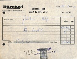 1980 Hürriyet Antetli Damga Pullu Makbuz EFM(N)10945 - Gökçekoleksiyon