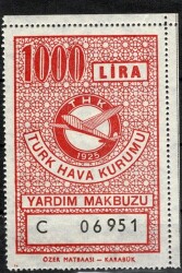 1980 Türk Hava Kurumu (THK) 1000 Lira Yardım Makbuzu Şefkat Pulu PPT2740 - 