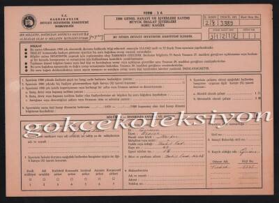1980 Yılı Genel Sanayi Ve İşyerleri Sayımı Büyük İmalat İşyerleri Soru Kağıt Evrağı EFM317 - 1