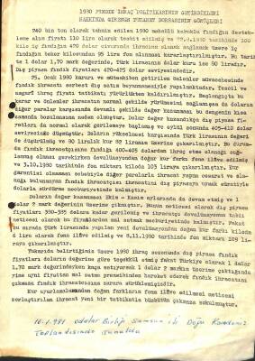 1980Fındık İhraç Politikasının Getirdikleri Hakkında Giresun Ticaret Borsasının Görüşleri EFM(N)12092 - 1