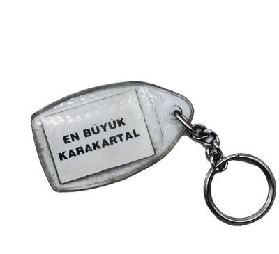 1980ler Siyah Beyaz Slogan Yazılı Anahtarlık AKS1687 - 2