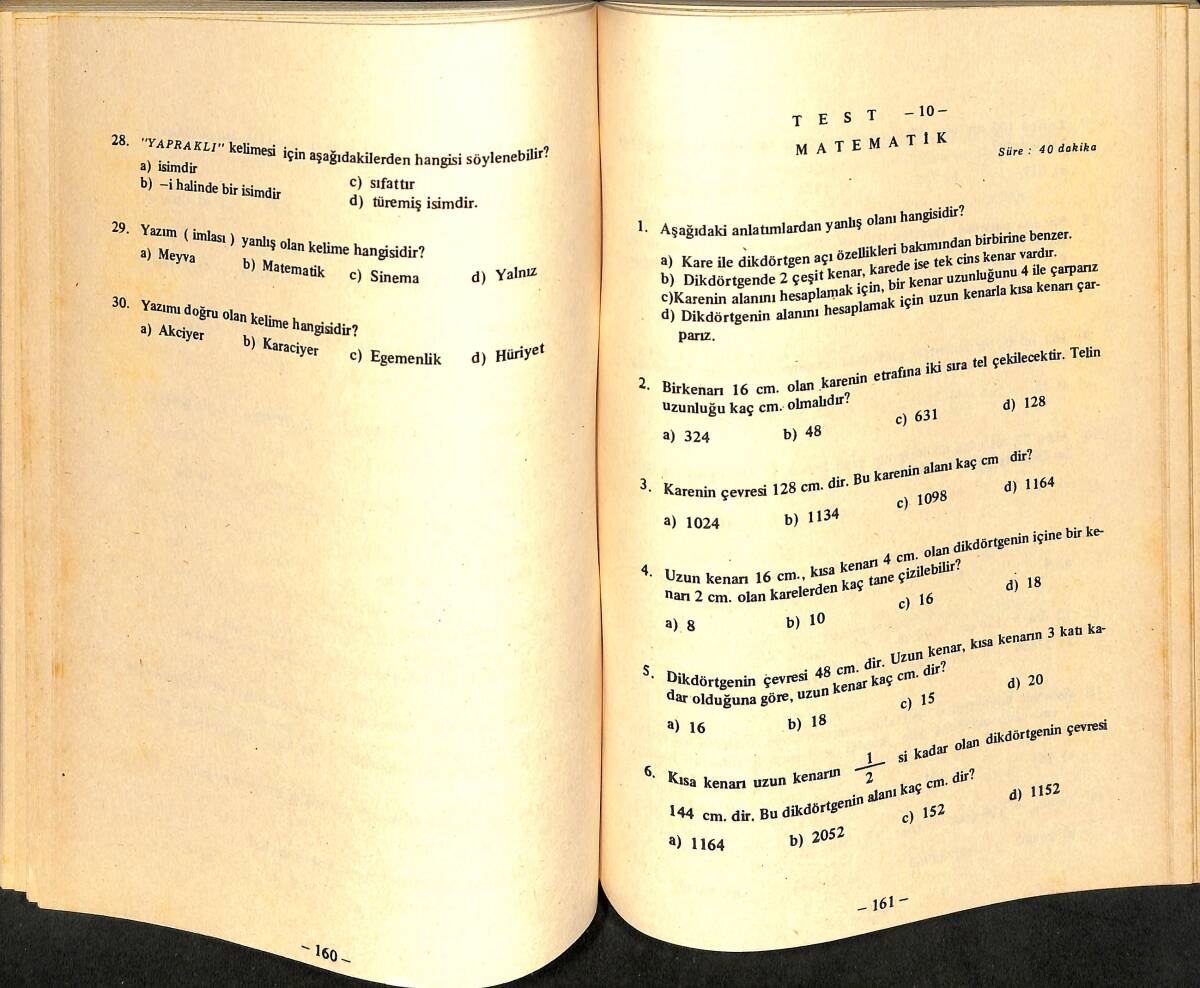1980's 4.Sınıf Matematik Yetenek Testleri NDR99961 - 2
