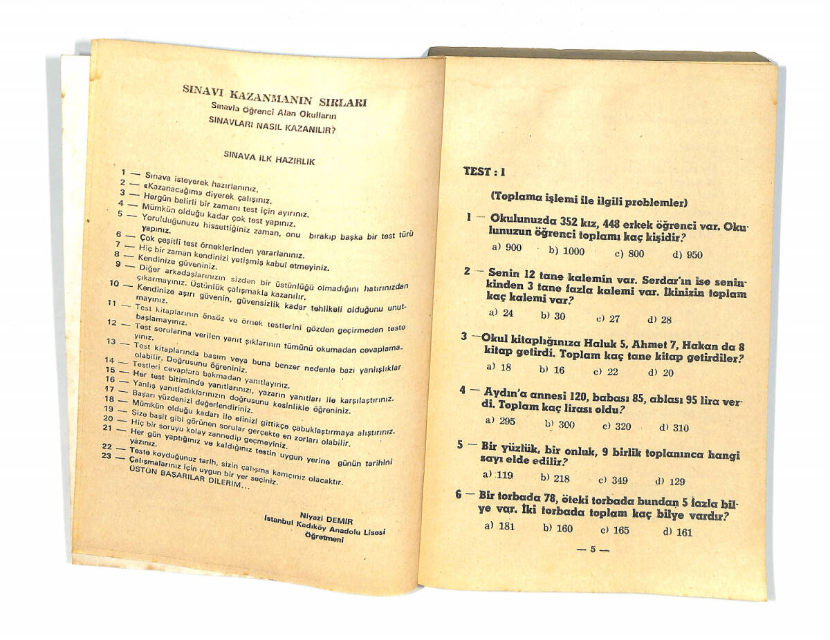 1980's İlkokul 3.Sınıf Çözümlü Matematik Yeteneği Testleri Kitabı NDR99672 - 2