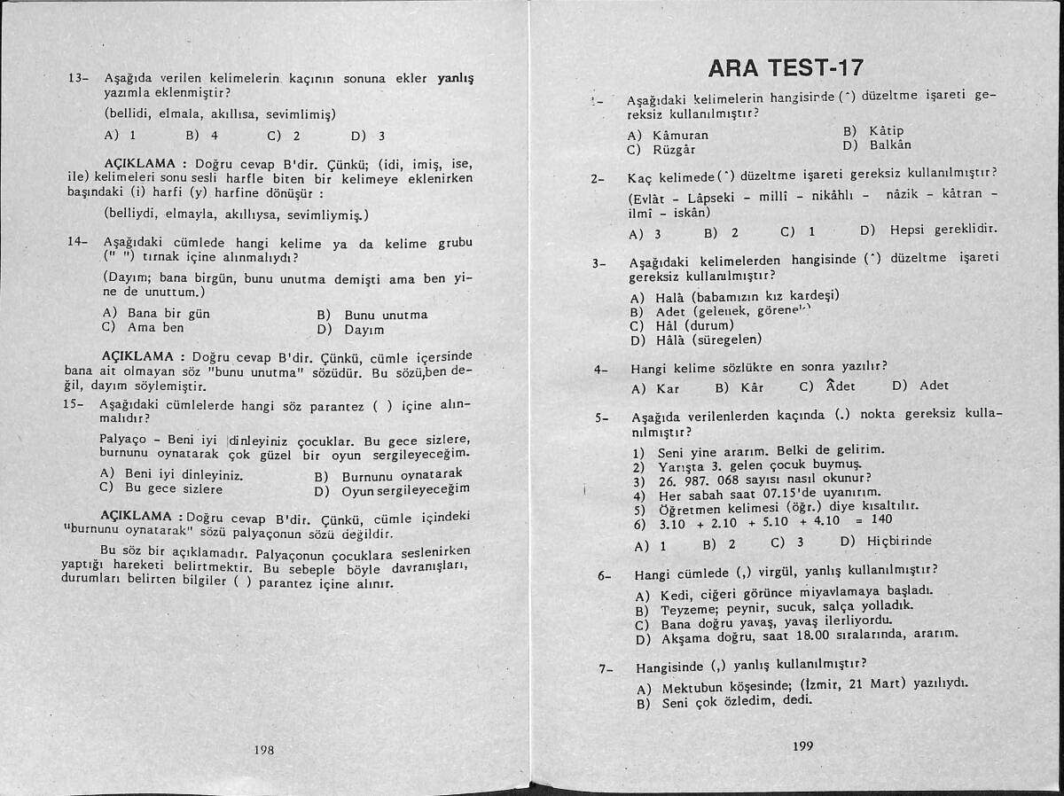 1980's İlkokul 4-5.Sınıf Türkçe Dil Bilgisi Dil Yeteneği Bilen Test Kitabı NDR99953 - 2