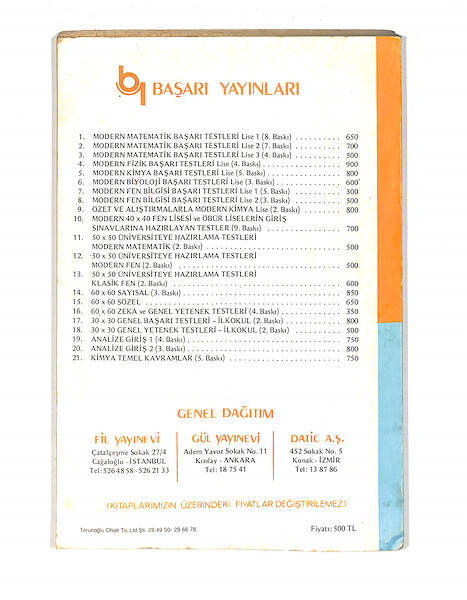 1980's Lise 2.Sınıf Modern Fen Bilgisi Başarı Testleri Kitabı *Çözümlü 220 Cevaplı 440 Soru* NDR99796 - 3