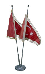 1980's Metal Kaideli Masaüstü Çift Türk Bayrağı AOB6272 - 2