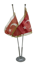 1980's Metal Kaideli Masaüstü Çift Türk Bayrağı AOB6272 - Gökçekoleksiyon