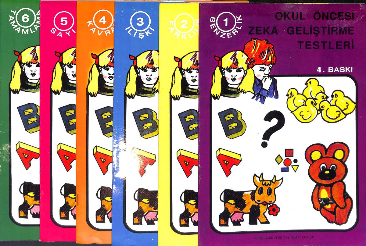 1980's Okul Öncesi Zeka Geliştirme Testleri - Benzerlik, Farklılık, İlişki, Kavram, Sayı, Tamamlama 6'lı Set Boyama Kitabı NDR100555 - 4