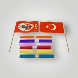 1980's Okul Süsü Abajur Ve Ahşap Saplı Bayrak Lotu AOB5059 - Gökçekoleksiyon