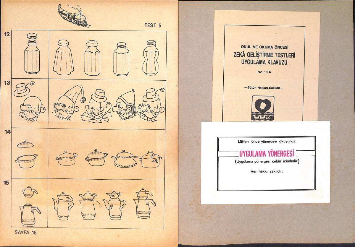 1980's Okul ve Okuma Öncesi Zeka Geliştirme Testleri 5-7 Yaş Bütün-Parça Kavramı Tamamlama Boyama Kitabı No: 2A NDR100552 - 2