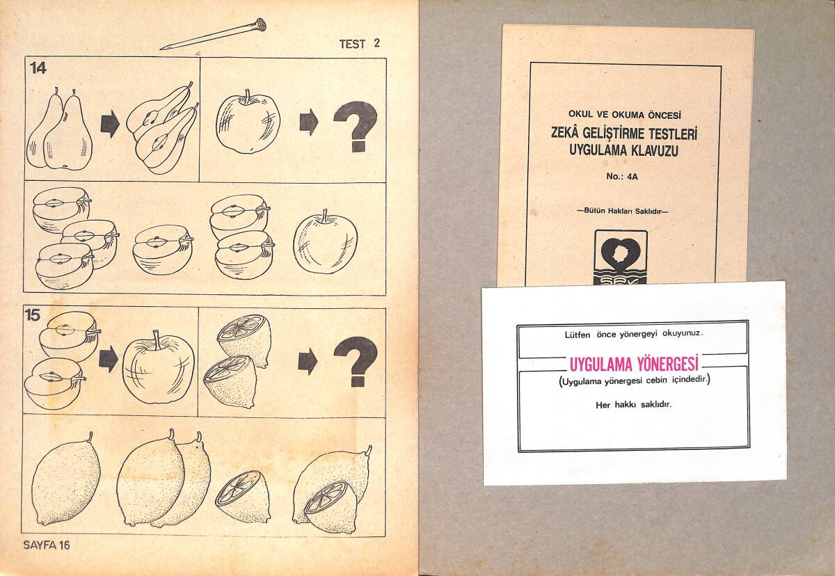 1980's Okul ve Okuma Öncesi Zeka Geliştirme Testleri 5-7 Yaş İlişki Kurma Boyama Kitabı No: 4A NDR100548 - 2