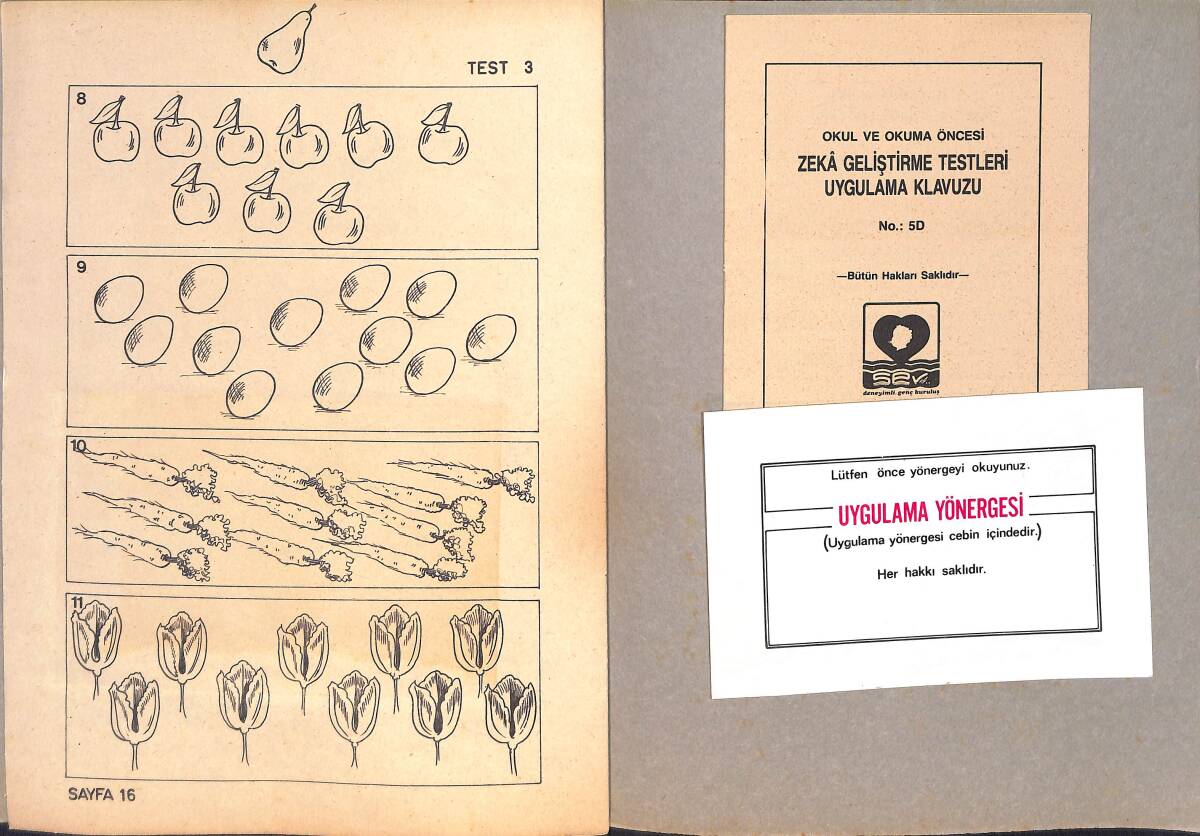 1980's Okul ve Okuma Öncesi Zeka Geliştirme Testleri 5-7 Yaş Toplama, Çıkarma Kavramı Boyama Kitabı No: 5D NDR100543 - 2