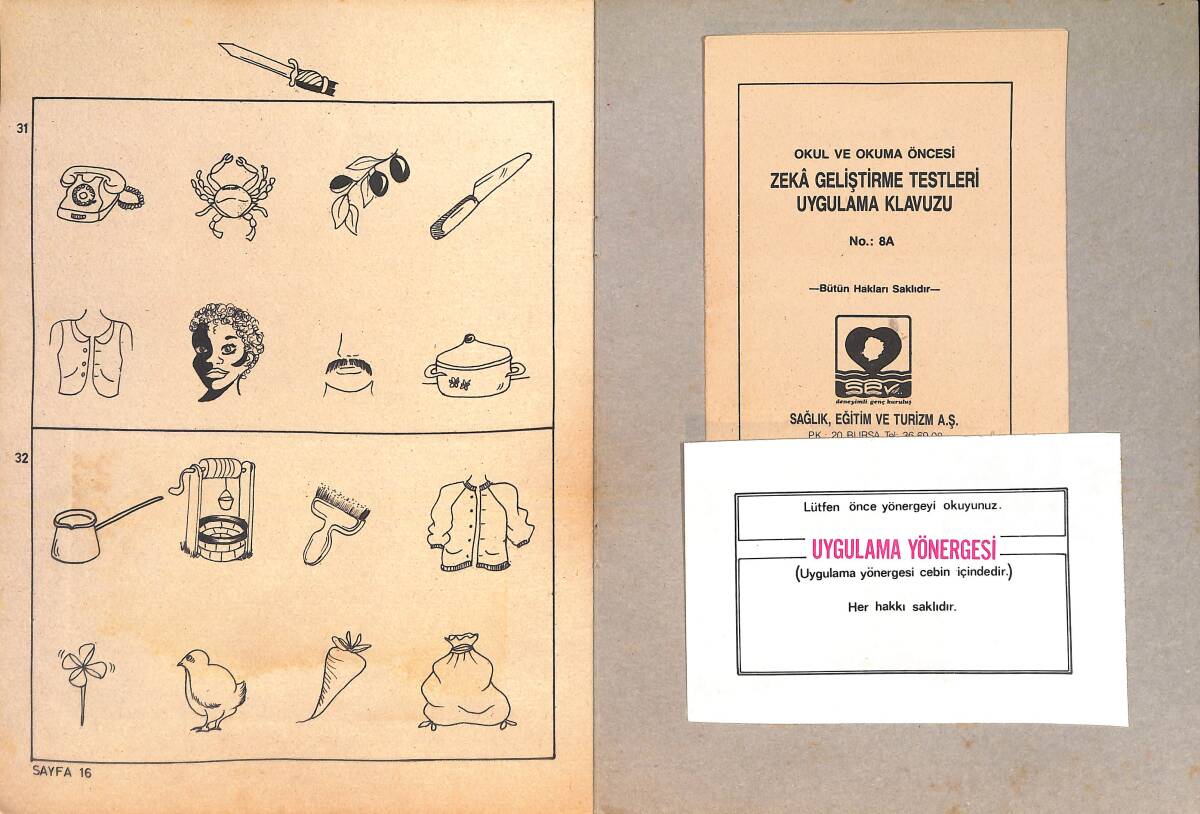 1980's Okul ve Okuma Öncesi Zeka Geliştirme Testleri 6 Yaş ve Büyükler için Sesleri Ayırdetme Boyama Kitabı No: 8A NDR100542 - 2
