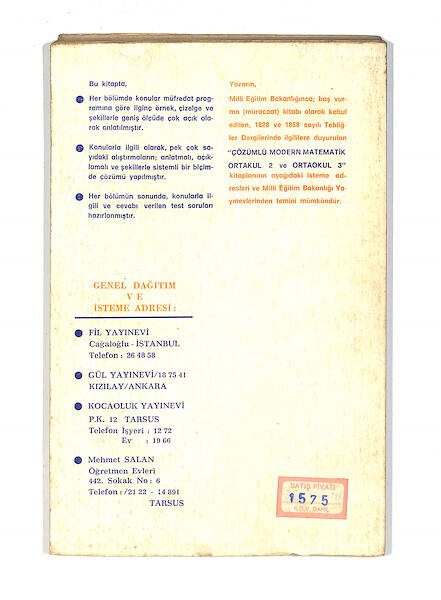1980's Ortaokul 1.Sınıf Çözümlü Modern Matematik Kitabı NDR99757 - 3