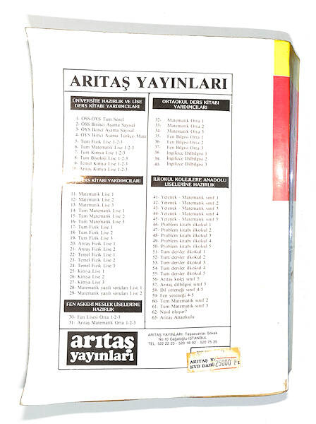 1980's ÖSS 1.Aşama Sayısal Kitabı *Matematik-Fizik-Kimya-Biyoloji* NDR99764 - 3