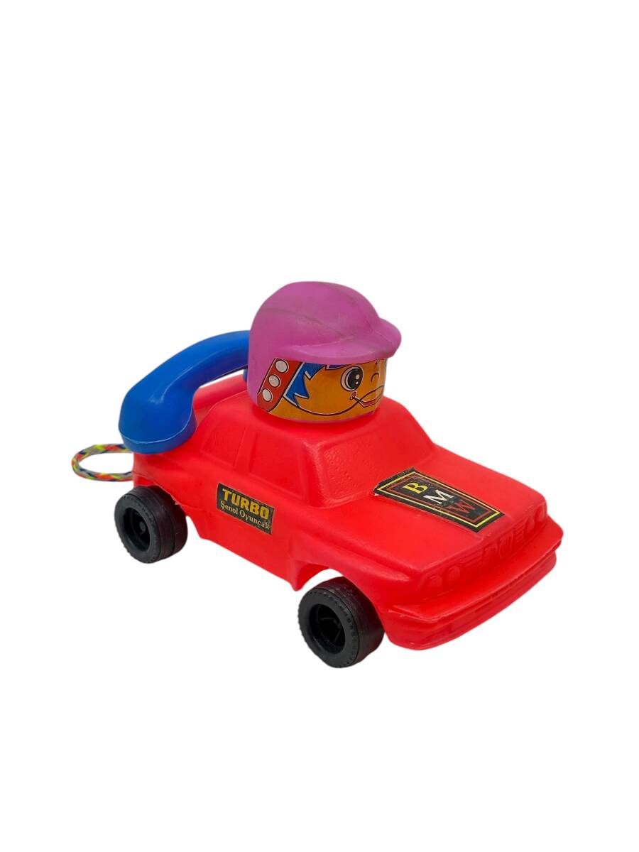 1980's Türk Malı Enhoş Üfleme Plâstik Oyuncak Telefonlu BMW Turbo Yarış Aracı (Sıfır Ürün) AOB4568 - 4