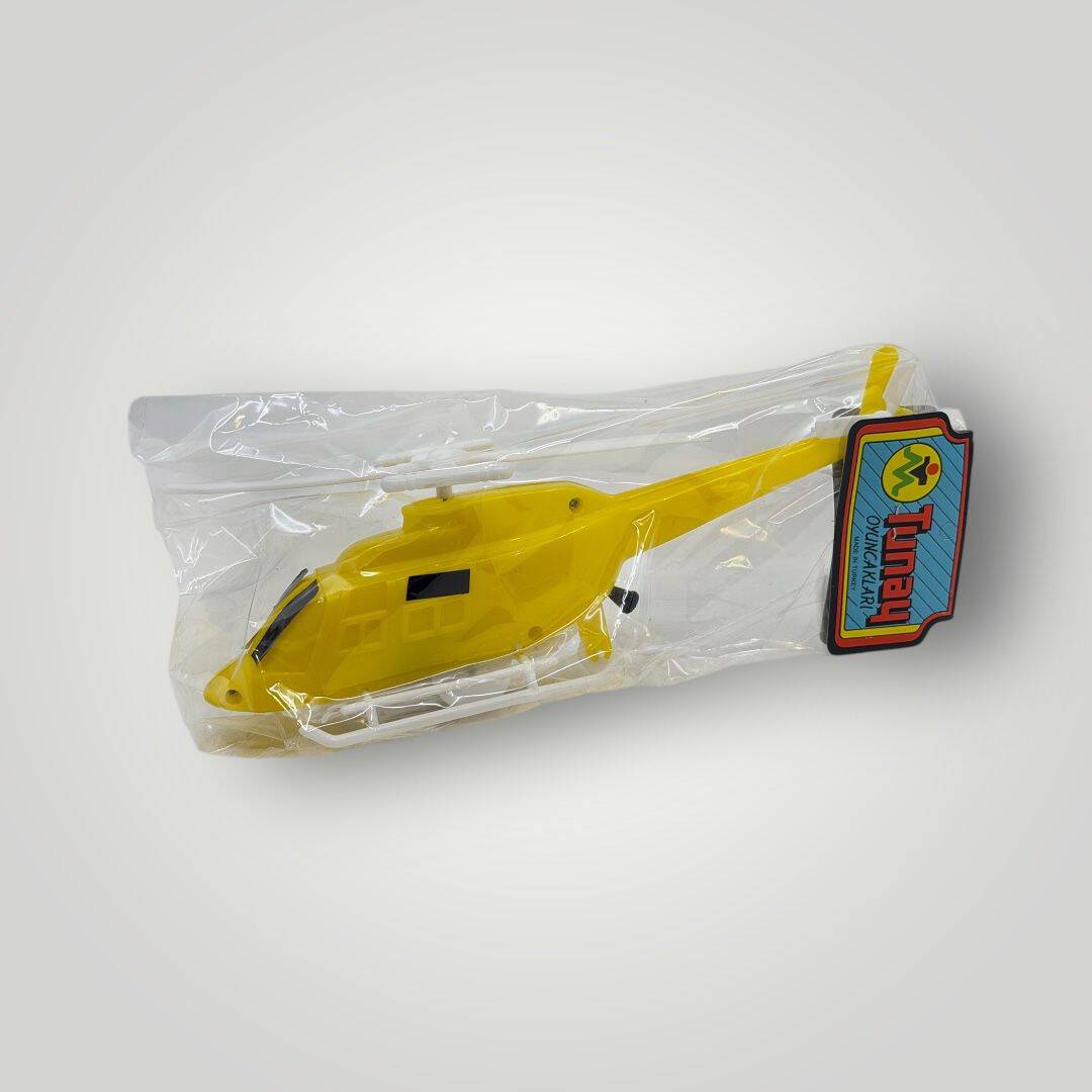 1980's Türk Malı Tunay İpinden Kurmalı Tekerlekli Plâstik Oyuncak Helikopter (Sıfır Ürün) AOB5008 - 2