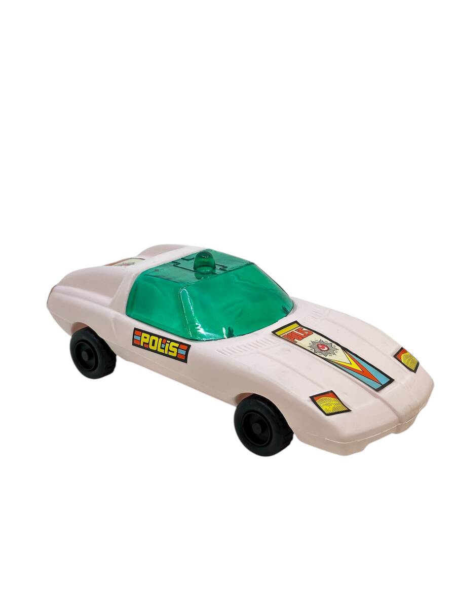 1980's Türk Malı Yalçın Üfleme Plâstik Oyuncak Polis Aracı (Sıfır Ürün) AOB4571 - 4