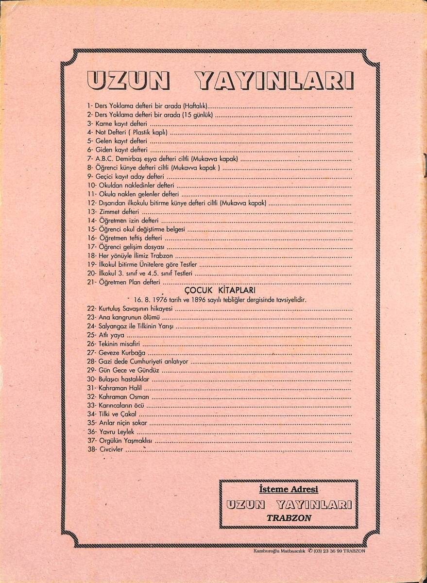 1980's Uzun Yayınları Yoklama Ve Ders Defteri NDR101201 - 2