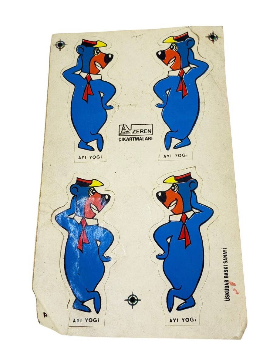 1980's Zeren Çıkartmaları Ayı Yogi 4'lü Sticker Çıkartma AKS2113 - 1