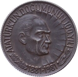 1981 - Atatürkün Doğumunun 100.Yılı Bir Lira Gümüş ÇİL TCH1461 - 1