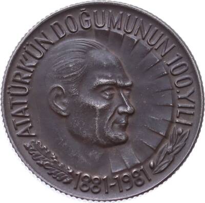 1981 - Atatürkün Doğumunun 100.Yılı Bir Lira Gümüş ÇİL TCH1461 - 1