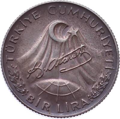 1981 - Atatürkün Doğumunun 100.Yılı Bir Lira Gümüş ÇİL TCH1461 - 2