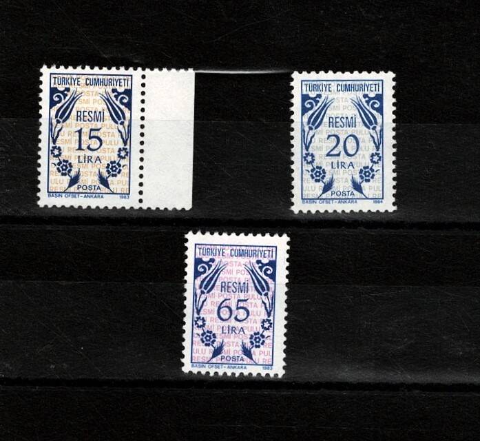 1983-1984 Lale Motifli Resmi Posta Pulları Lotu - 3 Adet Damgasız (MNH) PPT2515 - 1
