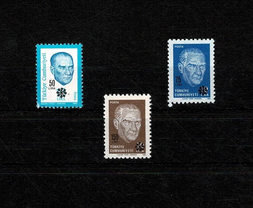 1983-1985 Atatürk Portreli Sürşarjlı Resmi Posta Pulu Lotu (3 Adet Damgasız) PPT2537 - 1