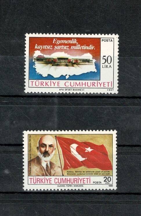1986-1987 Mehmet Akif Ersoy ve Milli Egemenlik Hatıra Pulları Lotu - 2 Adet (MNH) PPT2482 - 1