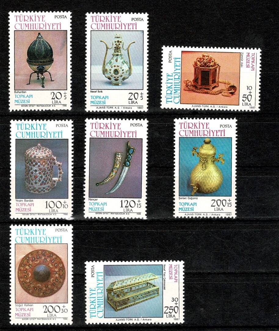 1986 - 1987 Türkiye Cumhuriyeti Topkapı Müzesi Serisi Posta Pulları (8 Adet, Damgasız / MNH) PPT2540 - 1