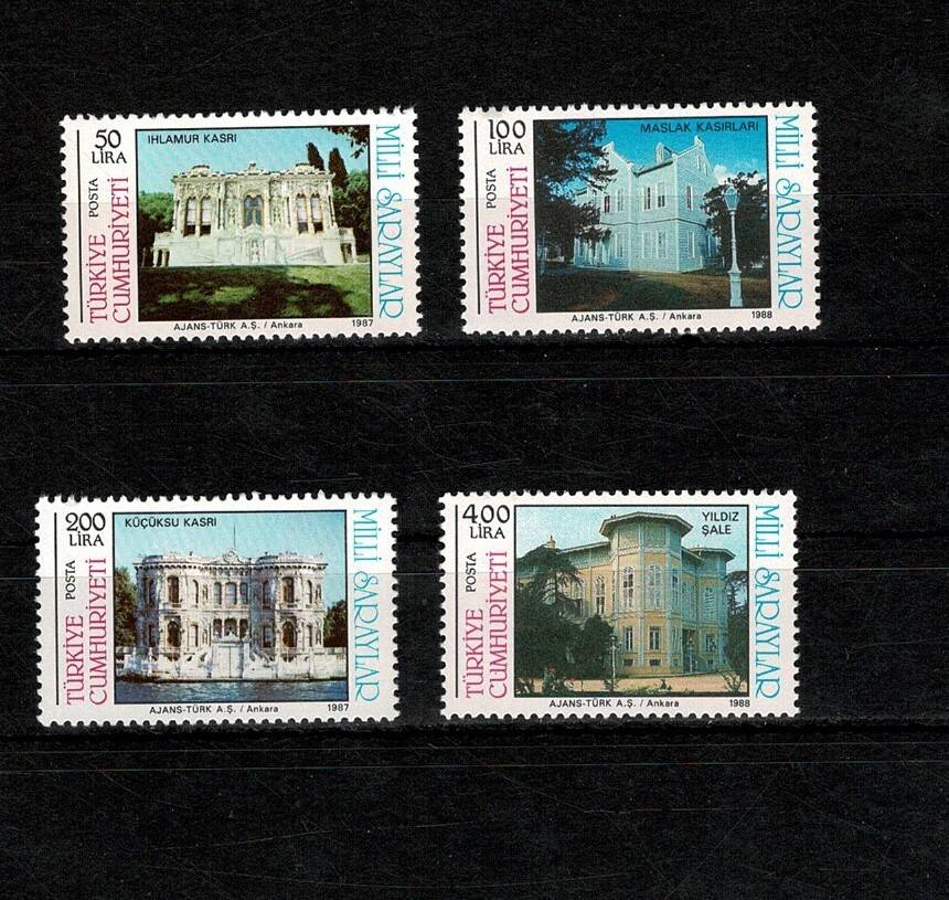 1987 - 1988 Türkiye Cumhuriyeti Milli Saraylar Serisi Posta Pulları (4 Adet, Damgasız / MNH) PPT2552 - 1