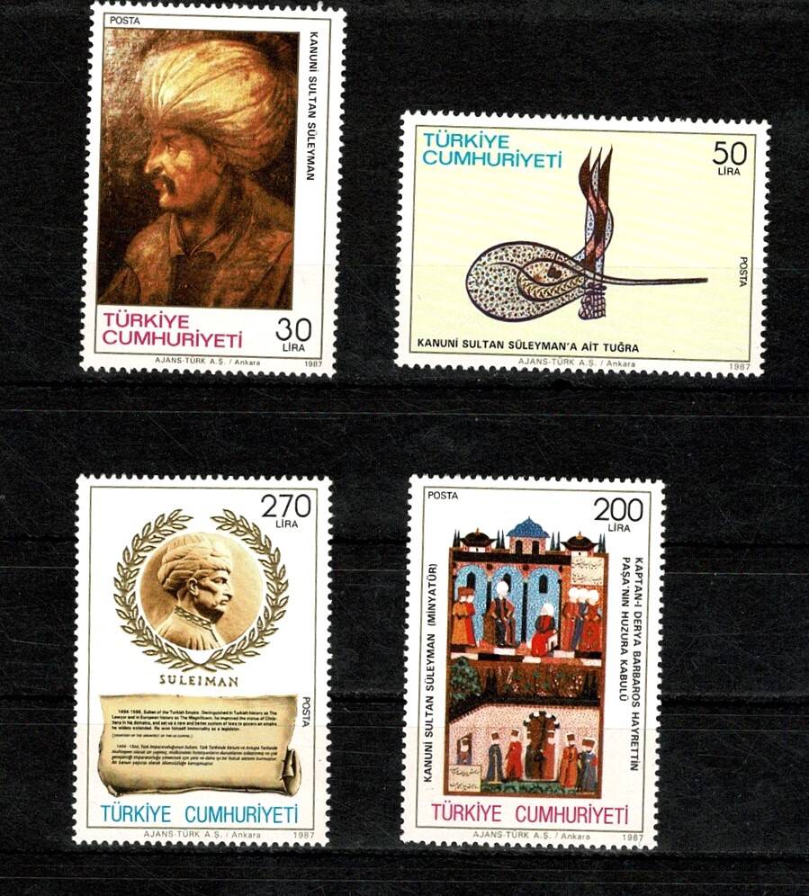1987 Türkiye Cumhuriyeti Kanuni Sultan Süleyman Serisi Posta Pulları (4'lü Tam Takım, Damgasız / MNH) PPT2541 - 1