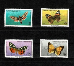 1987 Türkiye Cumhuriyeti Kelebekler Serisi Posta Pulları (4'lü Tam Takım, Damgasız / MNH) PPT2543 - Gökçekoleksiyon