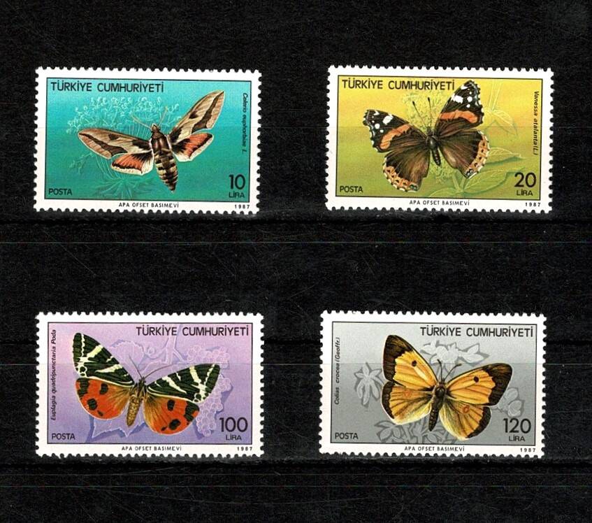 1987 Türkiye Cumhuriyeti Kelebekler Serisi Posta Pulları (4'lü Tam Takım, Damgasız / MNH) PPT2543 - 1
