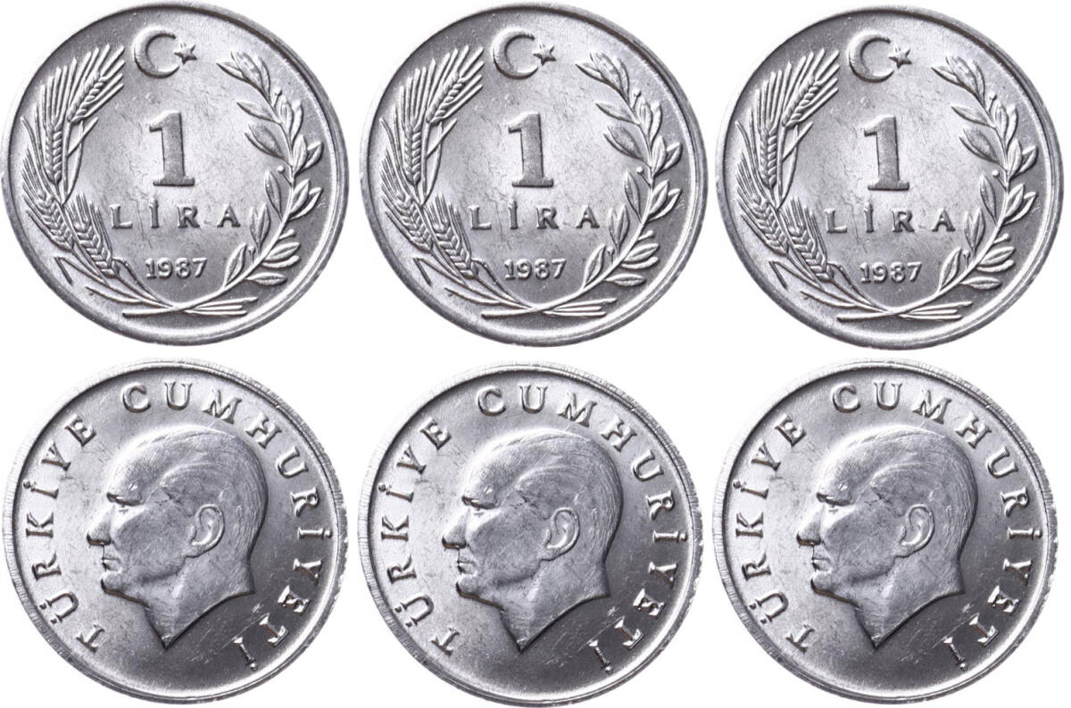 1987 Yılı 1 Lira Lot (3 Adet) - ÇİL TCM3142 - 1