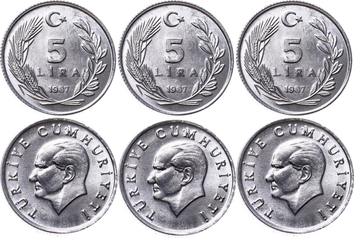 1987 Yılı 5 Lira Lot (3 Adet) - ÇİL TCM3130 - 1
