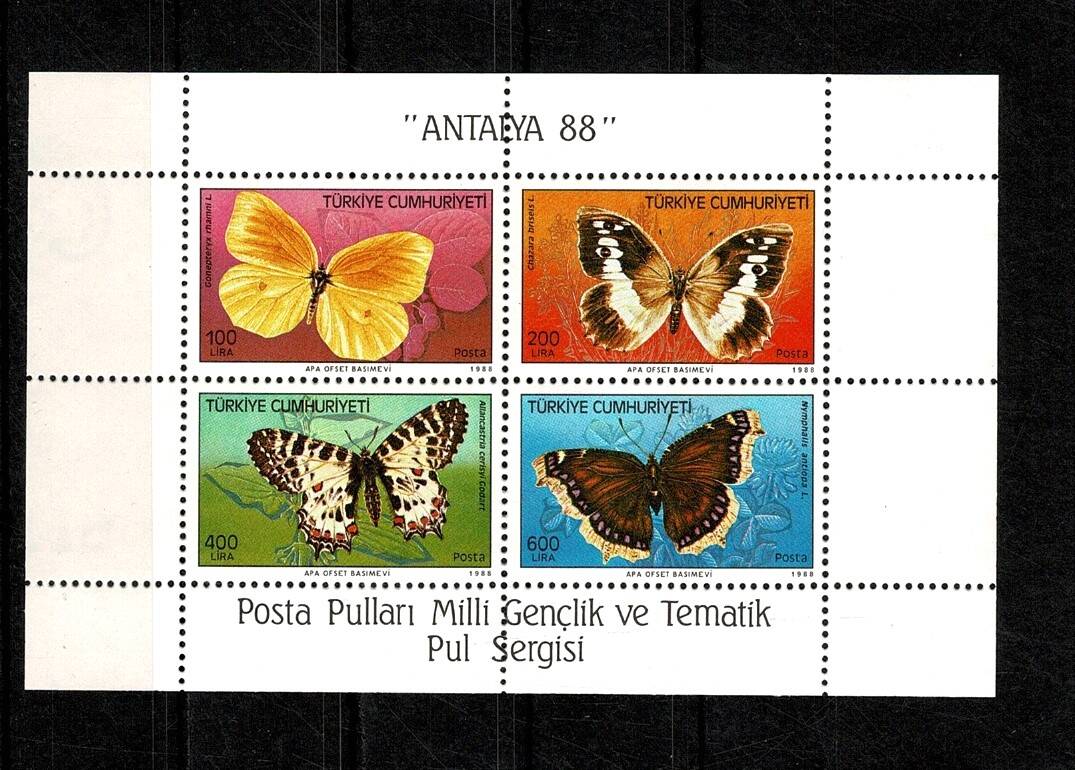 1988 Antakya 88 Kelebekler Temalı Blok Pul - Milli Gençlik Sergisi PPT2573 - 1