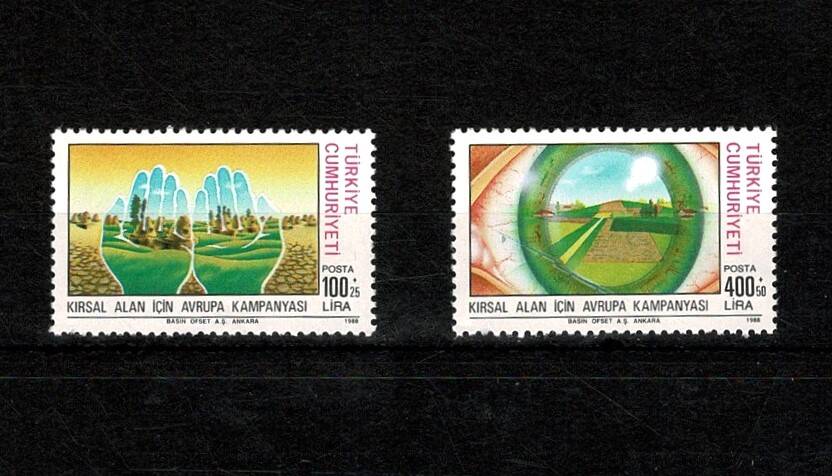 1988 Türkiye Cumhuriyeti Kırsal Alan İçin Avrupa Kampanyası Posta Pulları (2'li Tam Takım, Damgasız / MNH) PPT2548 - 1
