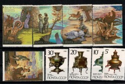 1989 SSCB Komple Pul Lotu - James Fenimore Cooper Romanları ve Antika Semaver Serisi MNH PPT2795 - 