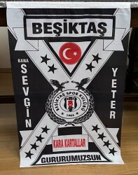 1990lar Beşiktaş Karakartallar Taraftar Bayrağı 52x84 (Büyük Boy) BY13 - Gökçekoleksiyon