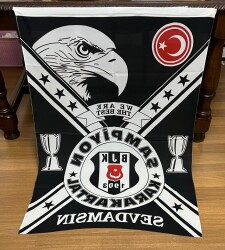 1990lar Beşiktaş Şampiyon Karakartal Taraftar Bayrağı 90x127 (Büyük Boy) BY11 - Gökçekoleksiyon
