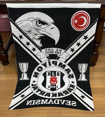 1990lar Beşiktaş Şampiyon Karakartal Taraftar Bayrağı 90x127 (Büyük Boy) BY11 - 1