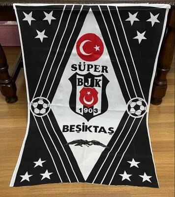 1990lar Beşiktaş Süper Karakartal Taraftar Bayrağı 92x133 (Büyük Boy) BY12 - 1