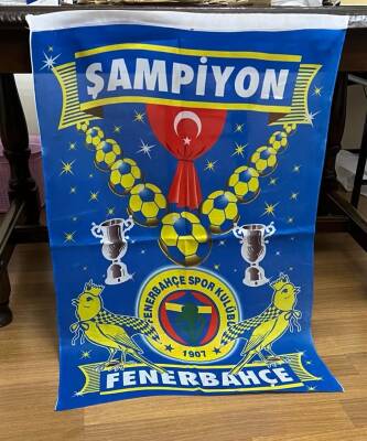 1990lar Fenerbahçe Şampiyon Sarı Kanarya Taraftar Bayrağı 70x100 (Büyük Boy) BY8 - 1